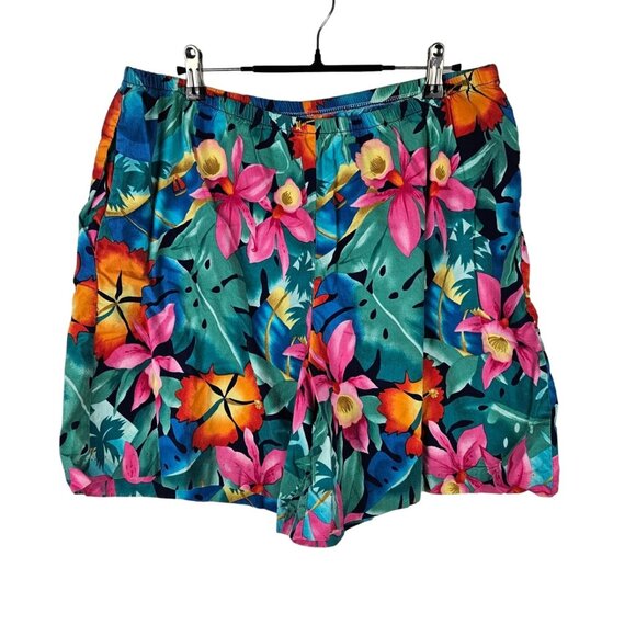 Vintage Hilo Hattie Shorts Size L Tropical Floral 90s 2000s Pull On Hawaii Made - Picture 1 of 4